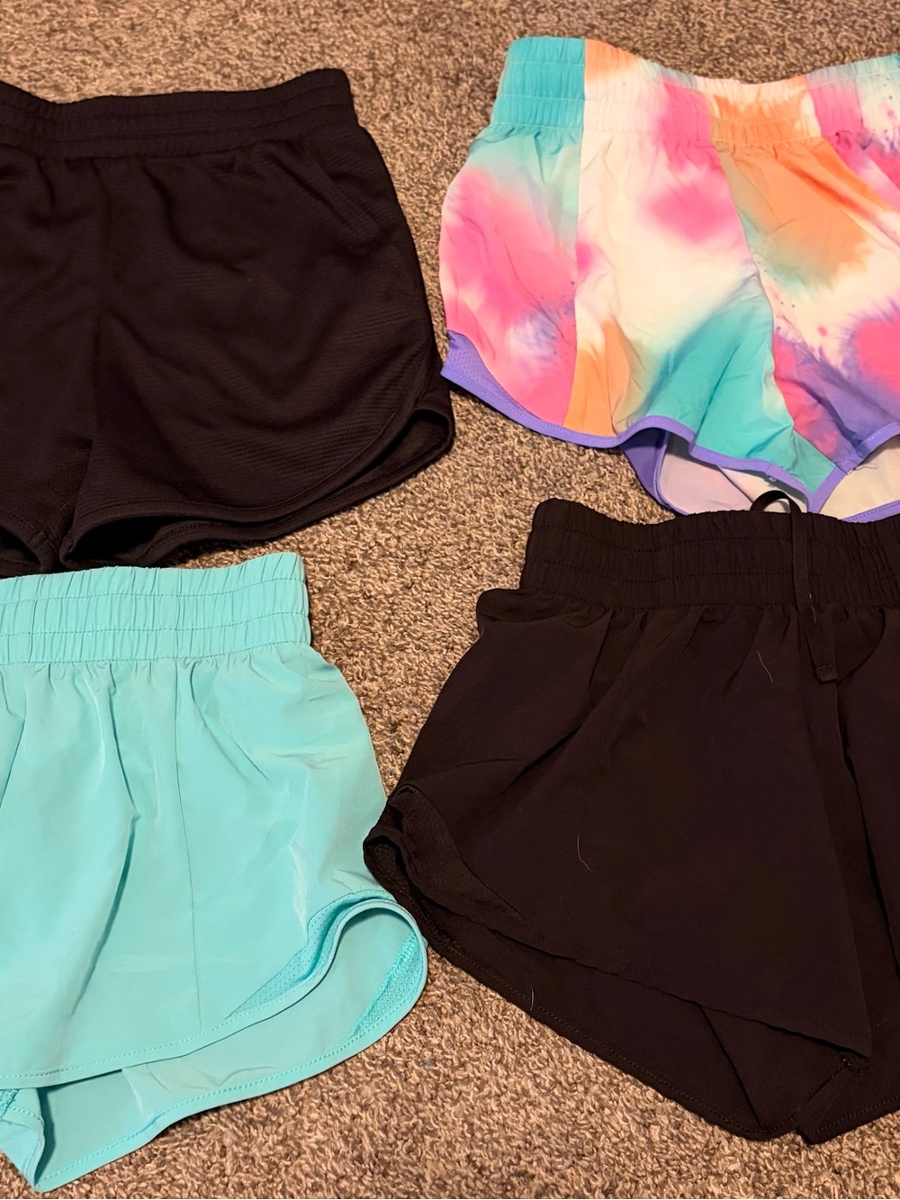 Girls Bundle of 4 Shorts Active Lined Black Green Tie Die Size 7/8 EUC